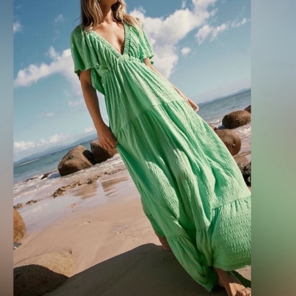 NWT FREE PEOPLE LA LA MAXI DRESS, TURQUOISE, XS, SOLD OUT COLOR - Picture 3 of 15